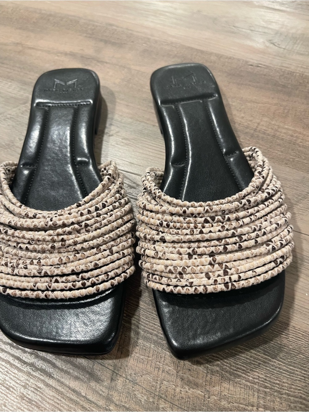 Marc Fisher Black Slides with snakeskin Braided Strappy Upper